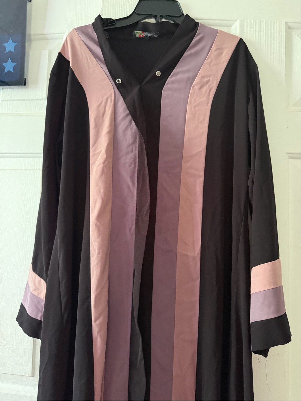 Black abaya with Pink and Lavender Vertical Stripes